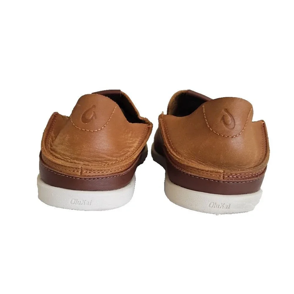 Olukai Nalukai 10379-FX19 Drop In Heel Brown Leather Loafer Slip On Men's SZ 10